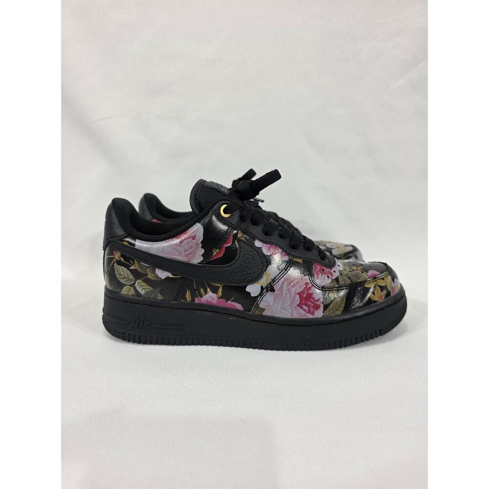 Nike Air Force 1 Low Floral Leather Womens Size 9 Black Pink Gold